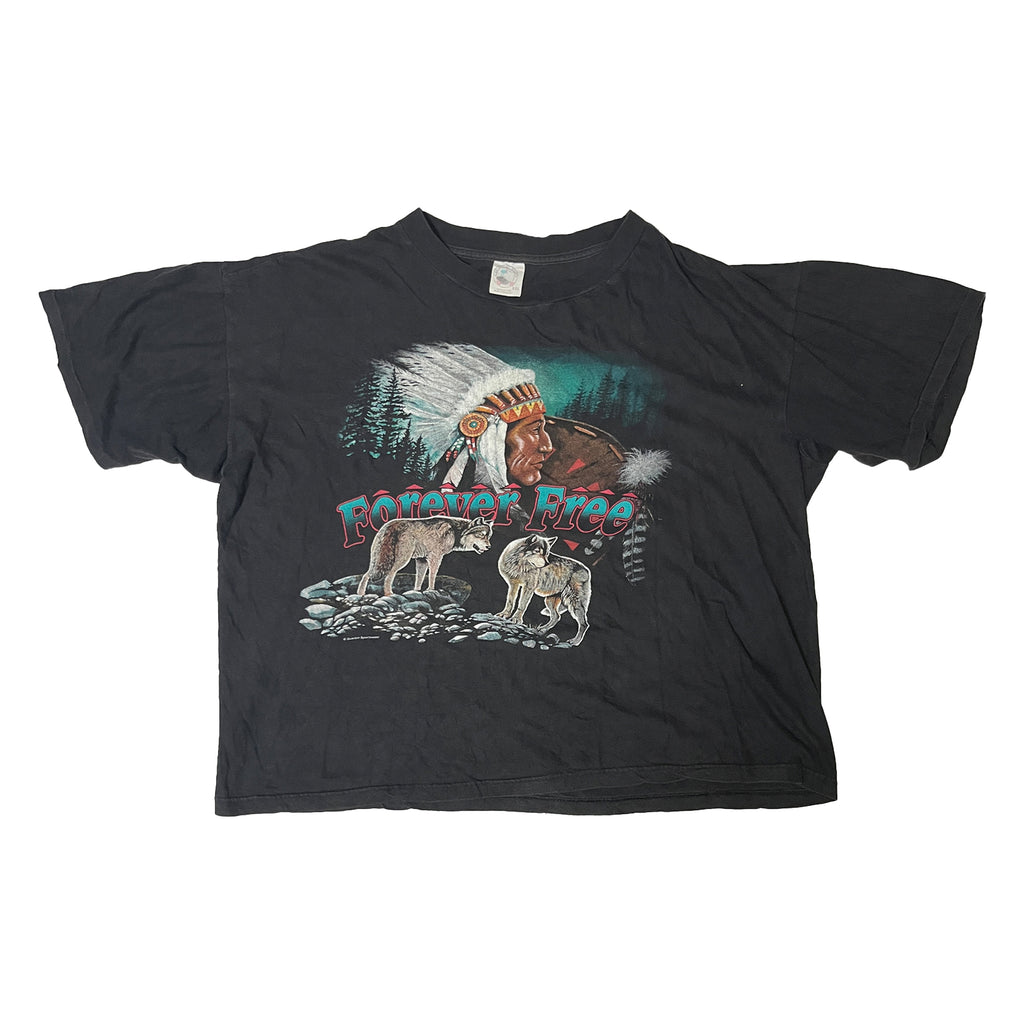 ◾️90s Caribbean Dream “Forever Free” Native American Wolves Vintage T-Shirt