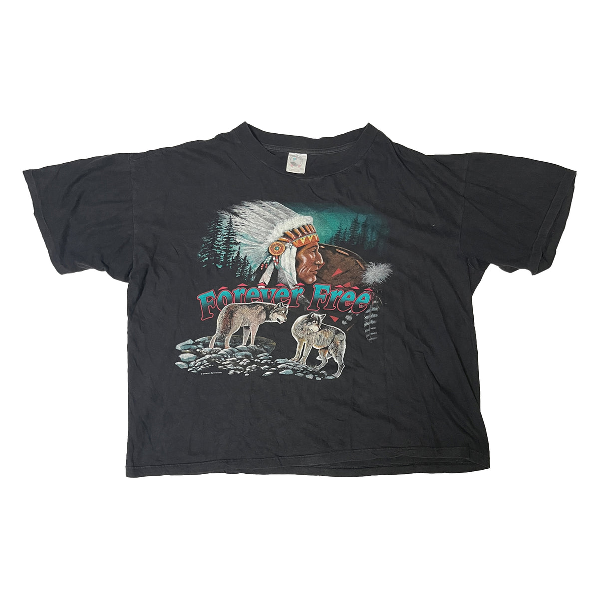 ◾️90s Caribbean Dream “Forever Free” Native American Wolves Vintage T-Shirt