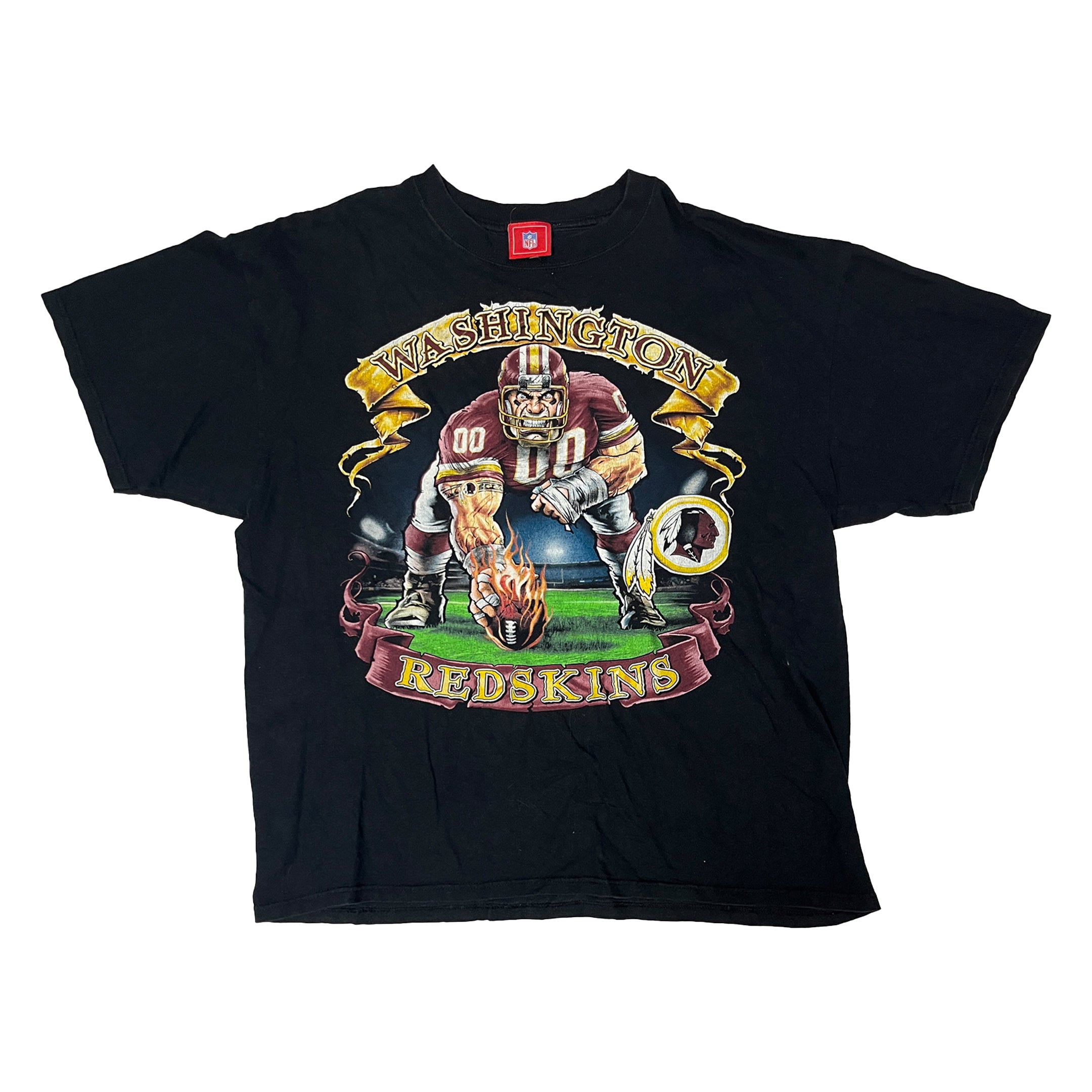 ◾️00s NFL Washington Redskins Flaming Football Graphic T-Shirt