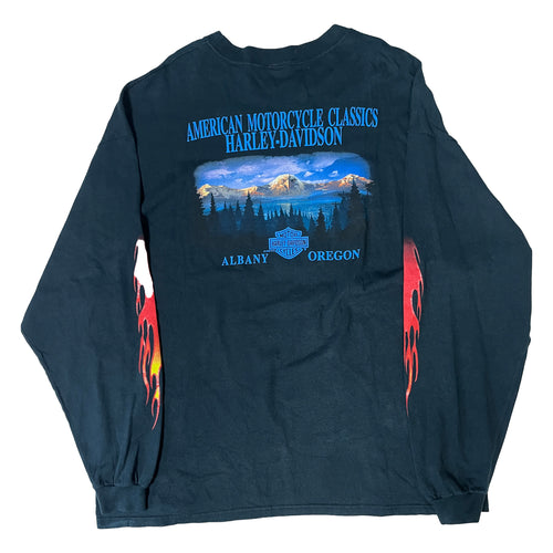 ◾️ 2000 Harley-Davidson American Motorcycle Classics Albany Oregon Flame Long Sleeve T-Shirt