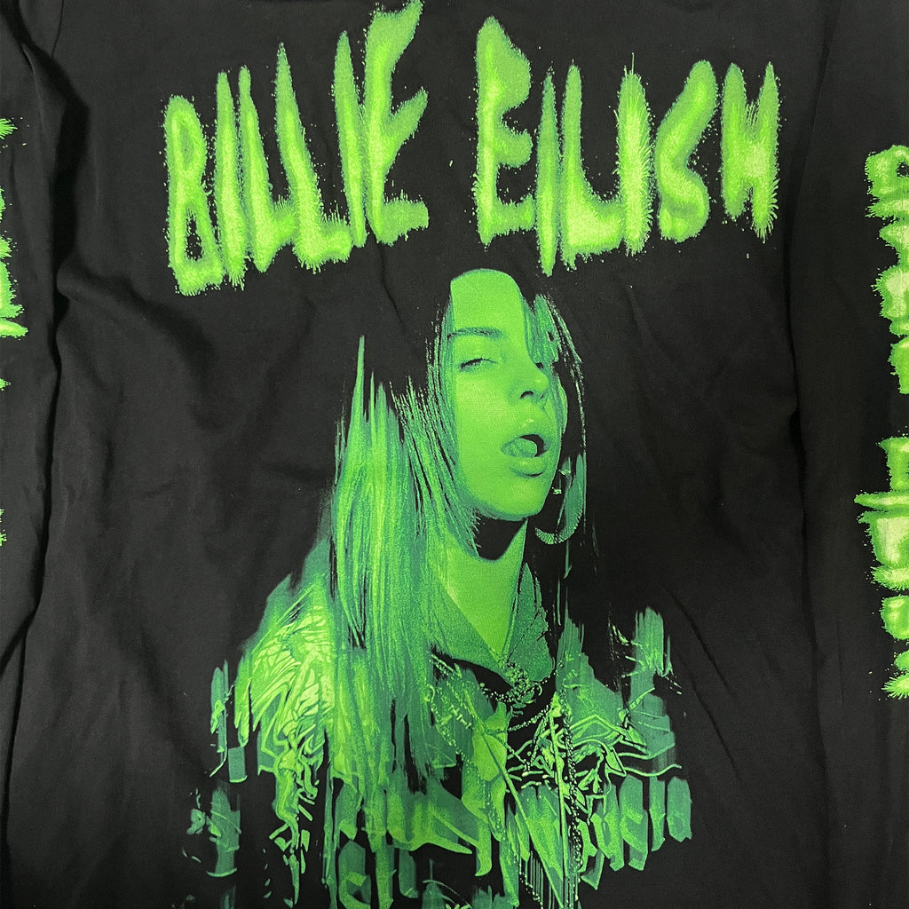 ◾️ 2020 Billie Eilish Official Merch Neon Green Graphic Long Sleeve T-Shirt