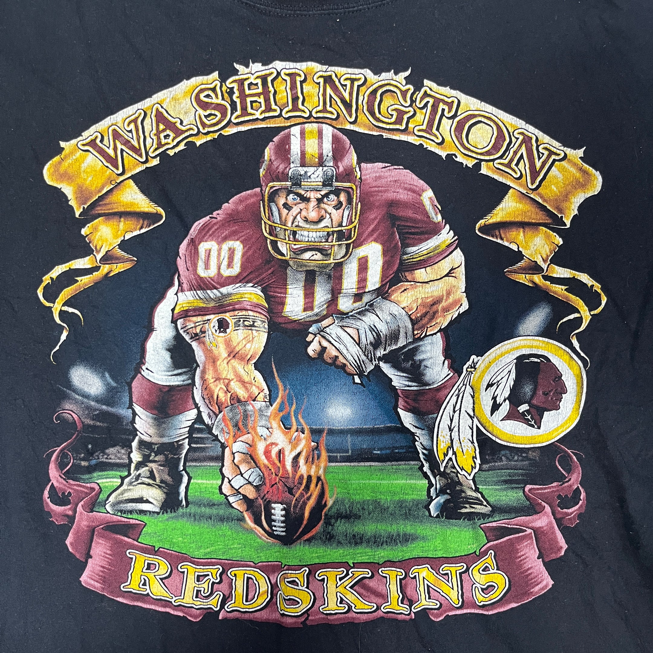 ◾️00s NFL Washington Redskins Flaming Football Graphic T-Shirt