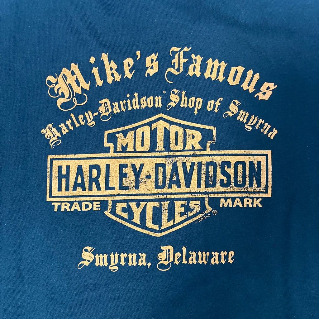 ◾️07 Harley-Davidson Mike's Famous Smyrna Delaware Eagle Flame Vintage T-Shirt